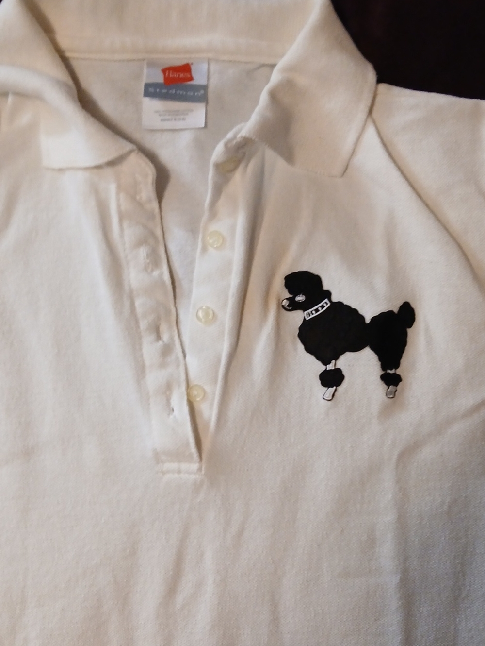 Hanes White Polo with Black Poodle Embroidery - Sz 4-6